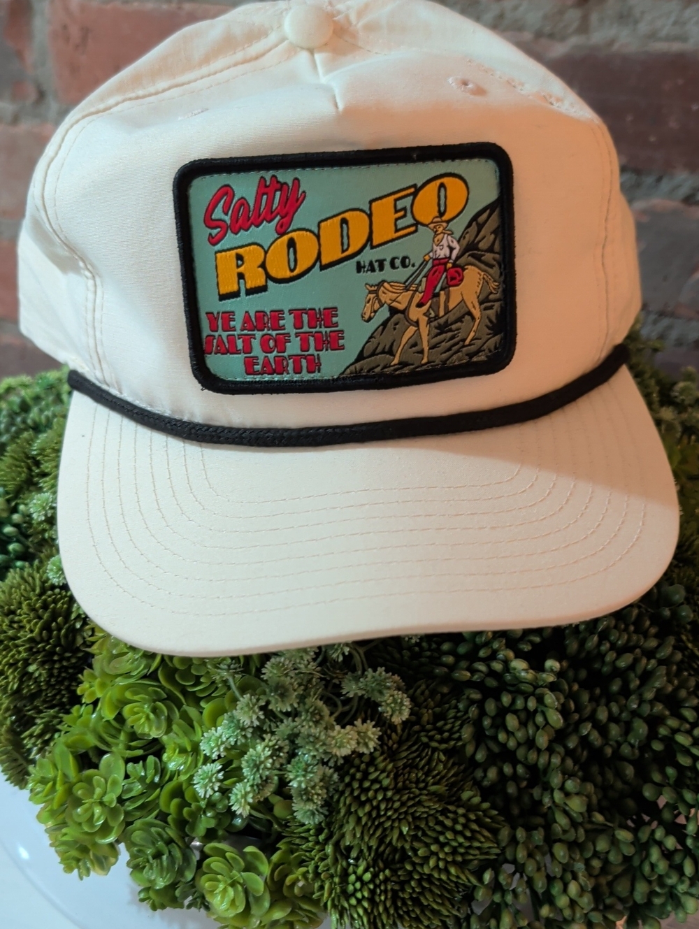 Salty Rodeo Off White Rope-Trim Trucker Hat